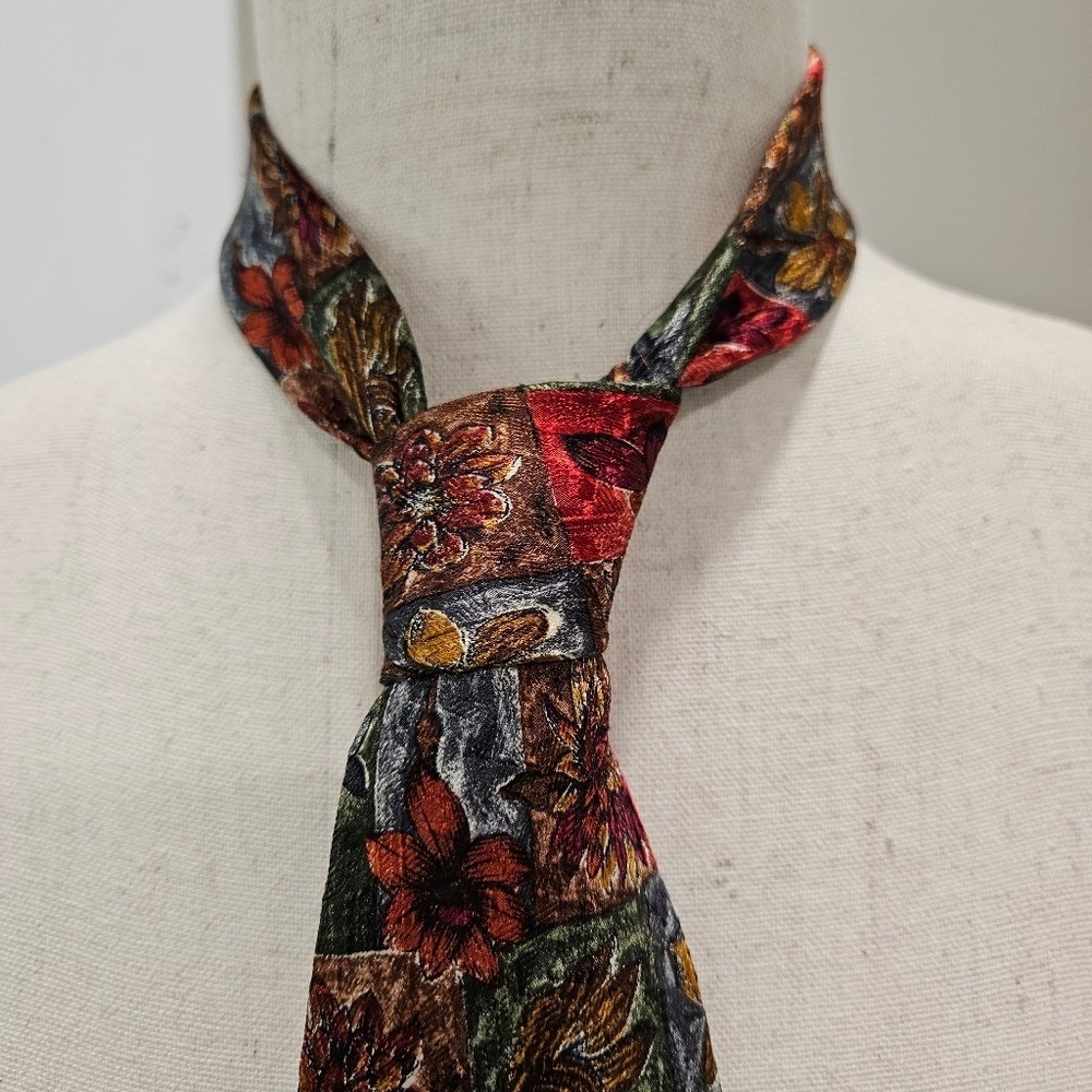 Ermenegildo Zegna Silk Tie Floral Orange Brown 4in Wide